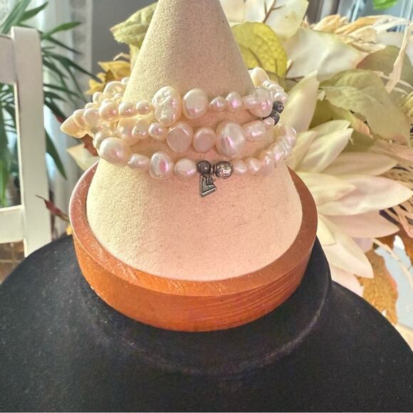 Silpada 925 Silver Beaded Stretch Goddess Freshwater Pearl Bracelets Set of 3 - Picture 1 of 8